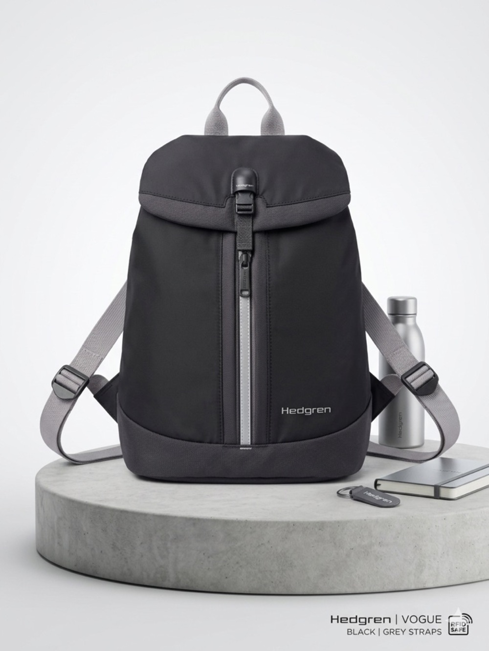 🦋Hedgren Black Backpack with Grey Straps — Everyday Commuter Pack